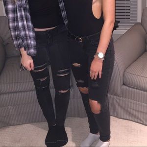 (right) high waisted distressed black jeans